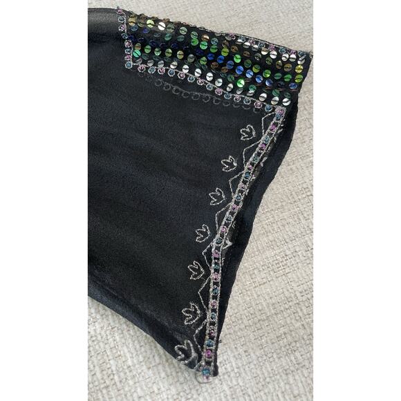 Silkland 100% Silk Black L Embroidered Beaded Sequined Blouse Sheer Rainbow - Picture 15 of 15